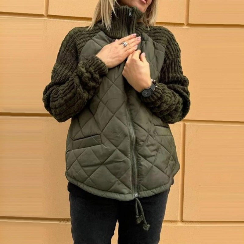 Solid color High Collar Zipper Coat