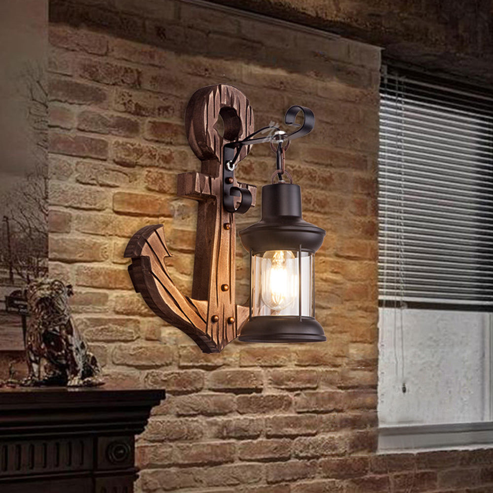 Vintage Anchor LED Wall Light - Industrial Metal &amp; Wood for Dining Room/Living Room
