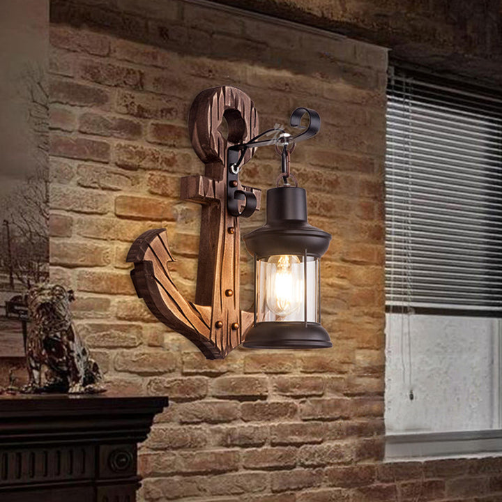 Vintage Anchor LED Wall Light - Industrial Metal &amp; Wood for Dining Room/Living Room