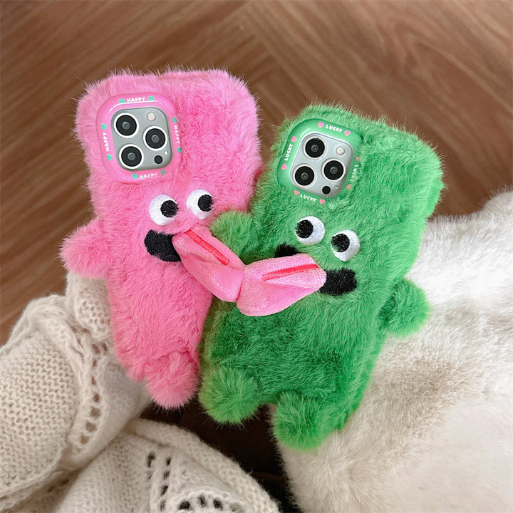 Funny Tongue Sticking Out Plush Phone Case For iPhone