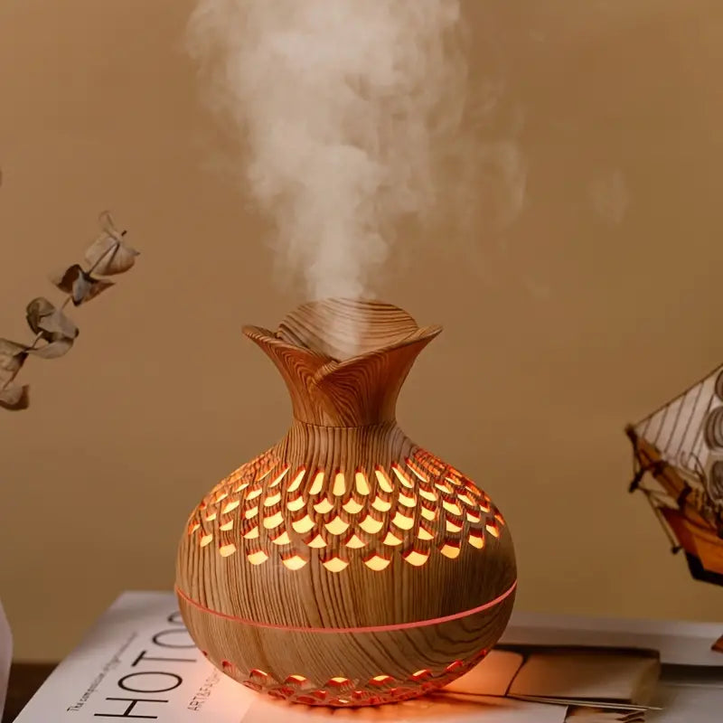 Aromatherapy air humidifier with LED – Diffuser in wood look &amp; night light