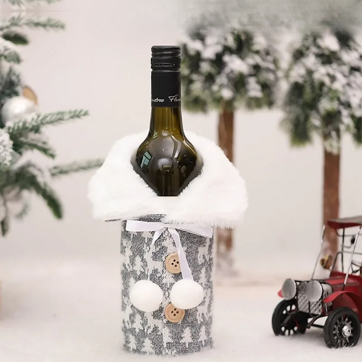 Christmas bottle cover with fur collar – festive cover for wine bottles, gnome decoration for Christmas, perfect as gift wrapping |