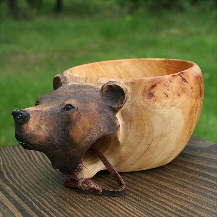 Hand-carved Animal Head Wooden Cup