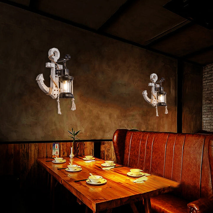 Vintage Anchor LED Wall Light - Industrial Metal &amp; Wood for Dining Room/Living Room