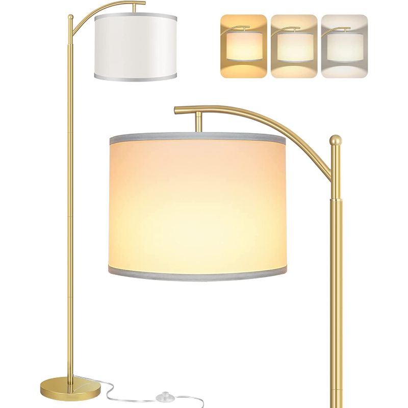 Floor lamp with 3 color temperatures LED bulb, floor lamp high industrial floor lamp reading for bedroom, office, white lampshade included