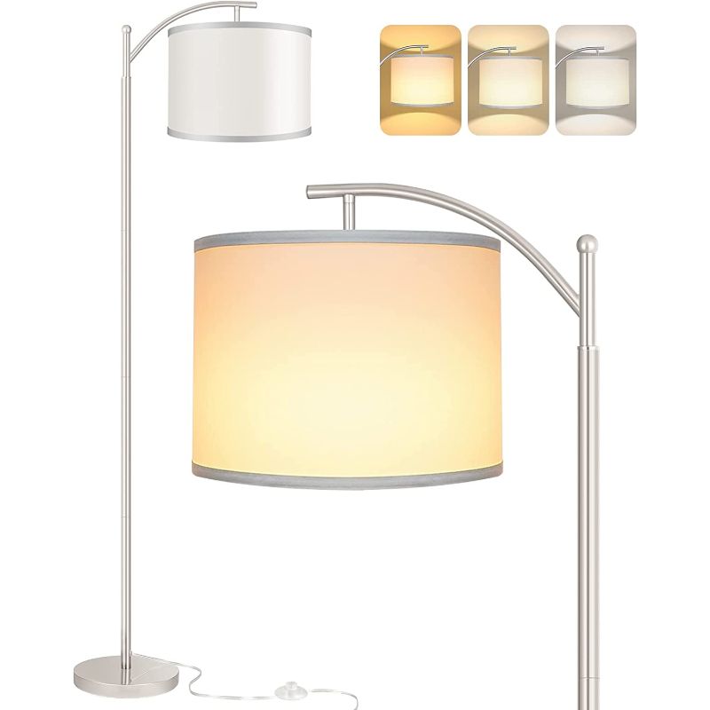 Floor lamp with 3 color temperatures LED bulb, floor lamp high industrial floor lamp reading for bedroom, office, white lampshade included