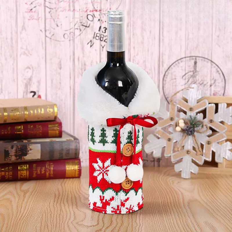 Christmas bottle cover with fur collar – festive cover for wine bottles, gnome decoration for Christmas, perfect as gift wrapping |
