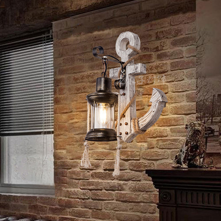 Vintage Anchor LED Wall Light - Industrial Metal &amp; Wood for Dining Room/Living Room