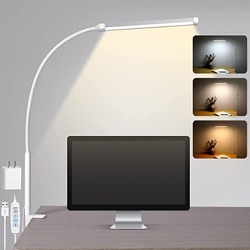LED Desk Lamp - Eye-Friendly Desk Lamp with Clamp, Flexible Swing Arm, 3 Modes, 10 Brightness Levels, USB Adapter