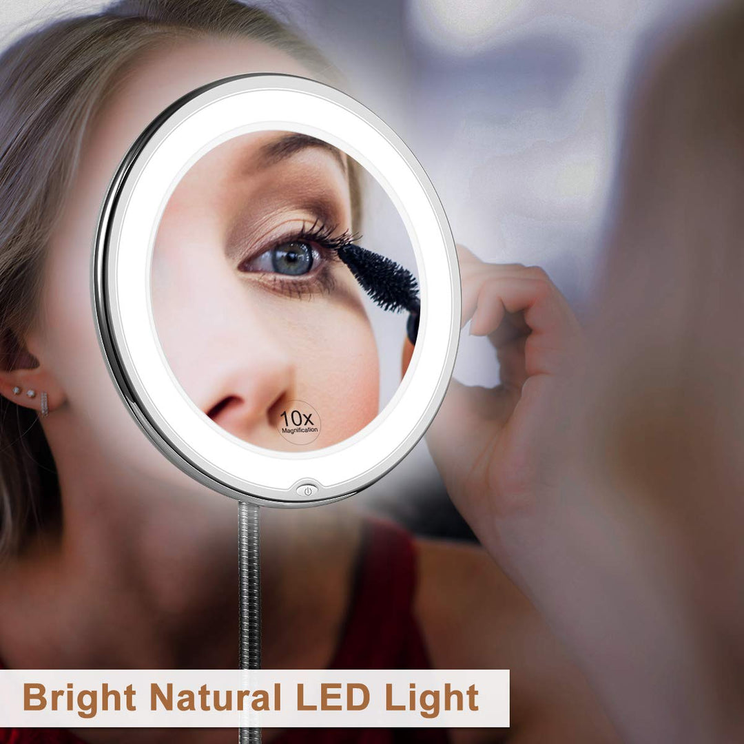 ReflectFlex LED Magnifying Mirror with Flexible Gooseneck | 10x Magnification | Daylight LED | Cosmetic Mirror