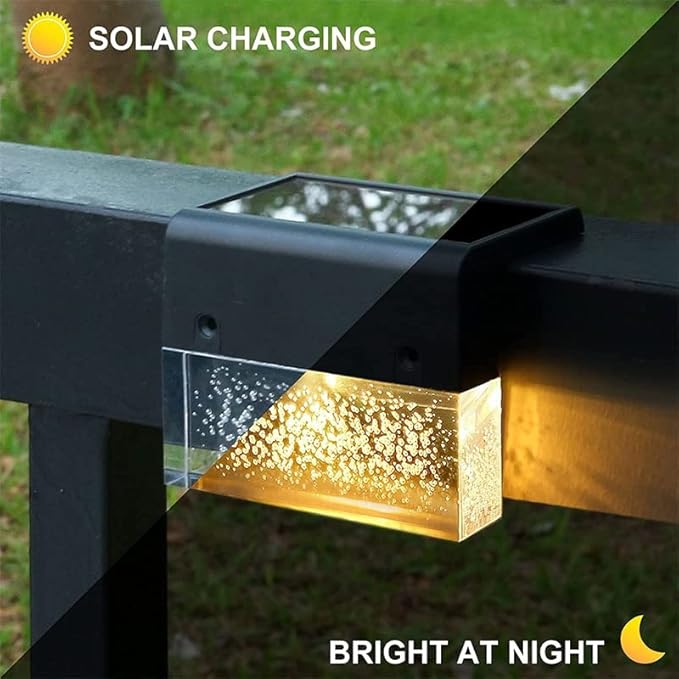 Solar Deck Lights 4 Piece Set, Solar Step Lights Outdoor, Warm White/color Changing Solar Fence Light for Terrace Garden Yard