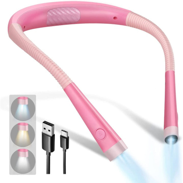 LED Neck Reading Lamp, Book Light for Reading in Bed, 3 colors, 6 Brightness Levels, Flexible Arm, Rechargeable, Durable, Perfect for Reading, Knitting, Camping, Repairing