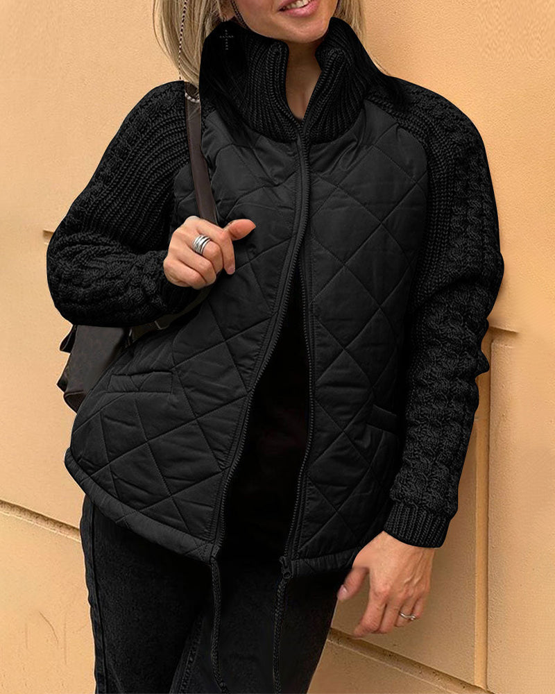 Solid color High Collar Zipper Coat