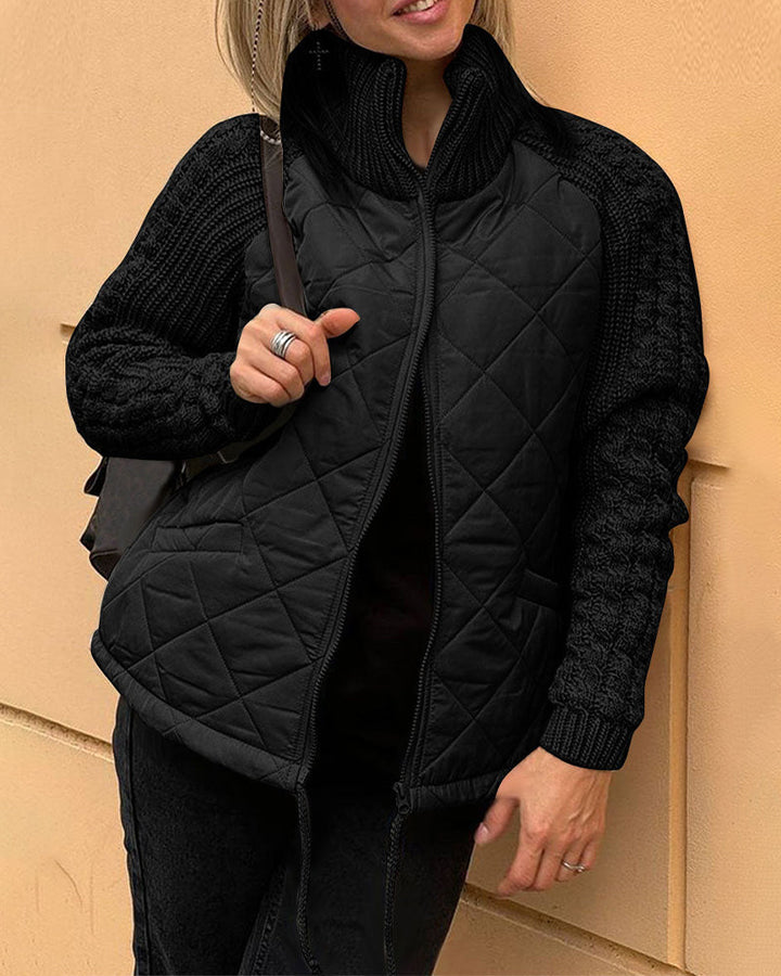 Solid color High Collar Zipper Coat