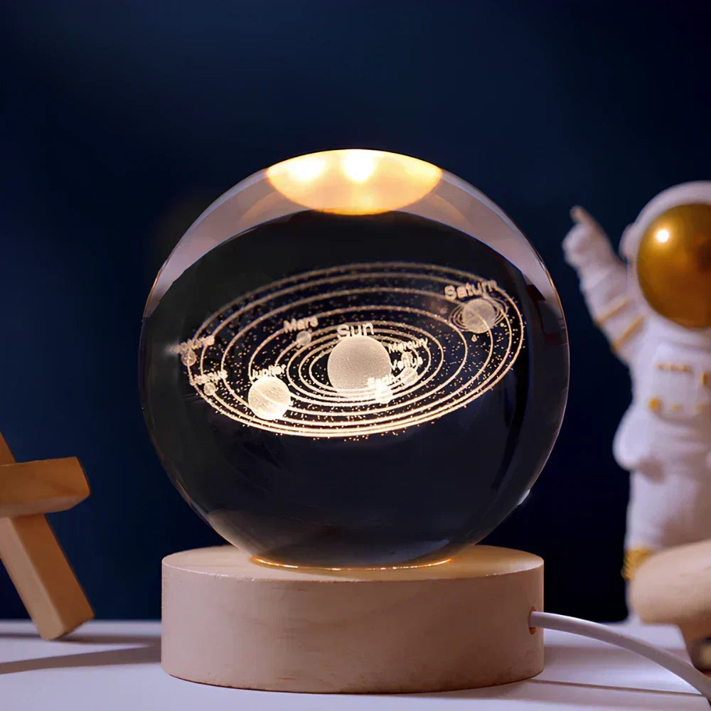 Night Light Wooden Base Crystal Ball Lamp