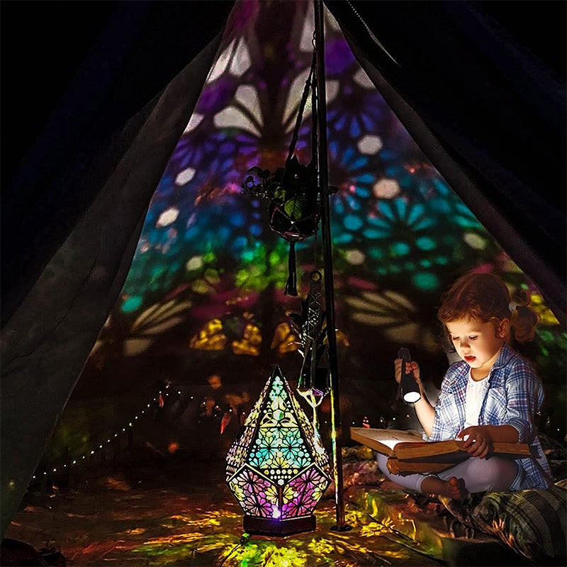 Bohemian Polar Star Wooden Floor Lamp, LED colorful Star Projector |