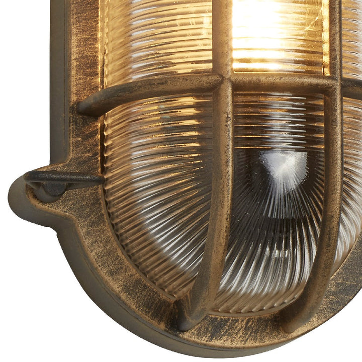 Antique Brass &amp; Ribbed Glass Outdoor Vintage Oval Surface Lights Wall Lamp 248mm