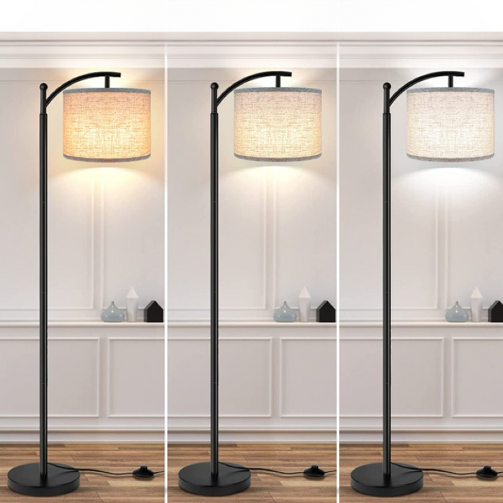 Floor lamp with 3 color temperatures LED bulb, floor lamp high industrial floor lamp reading for bedroom, office, white lampshade included