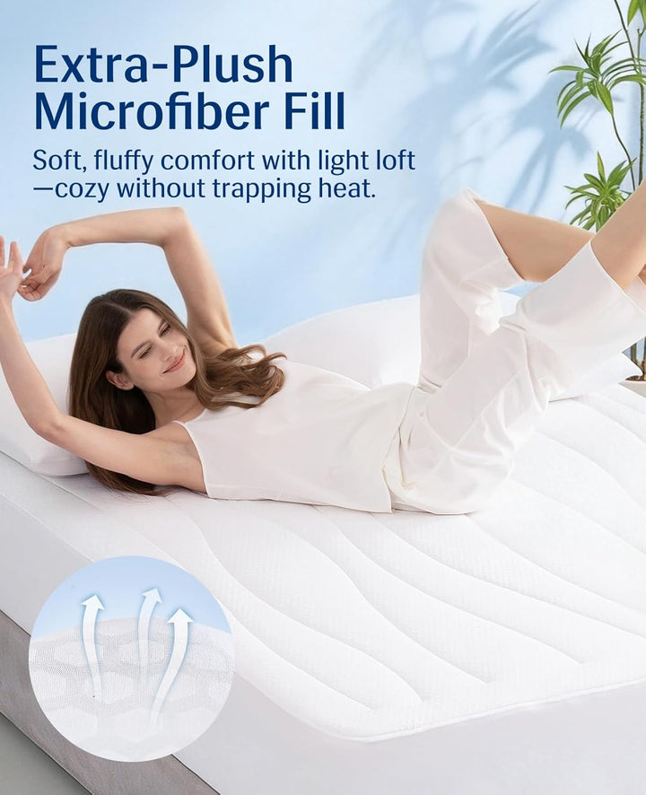 Cooling Mattress Pad King, Upgraded  3.0 + PCM Cooling Washable Mattress Protector for Hot Sleepers, White |