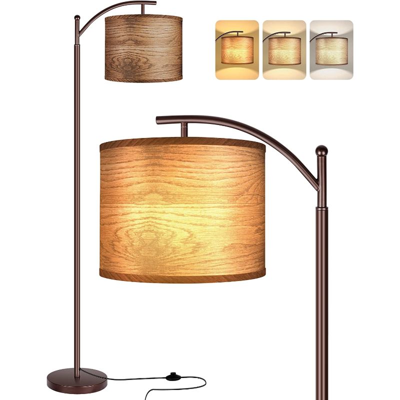 Floor lamp with 3 color temperatures LED bulb, floor lamp high industrial floor lamp reading for bedroom, office, white lampshade included