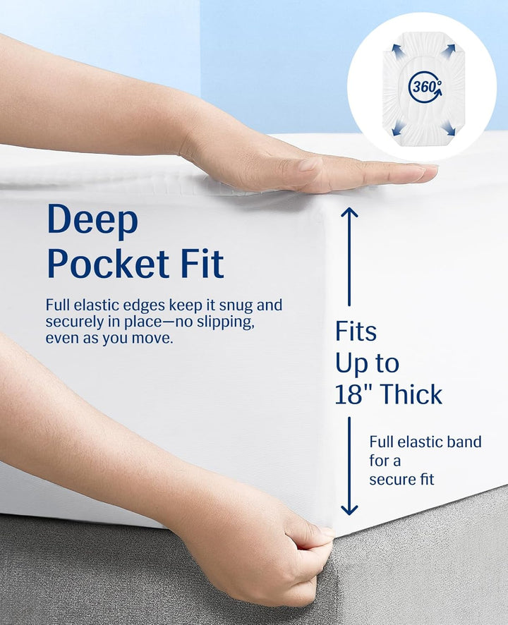 Cooling Mattress Pad King, Upgraded  3.0 + PCM Cooling Washable Mattress Protector for Hot Sleepers, White |