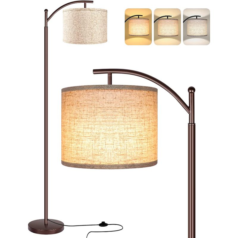 Floor lamp with 3 color temperatures LED bulb, floor lamp high industrial floor lamp reading for bedroom, office, white lampshade included