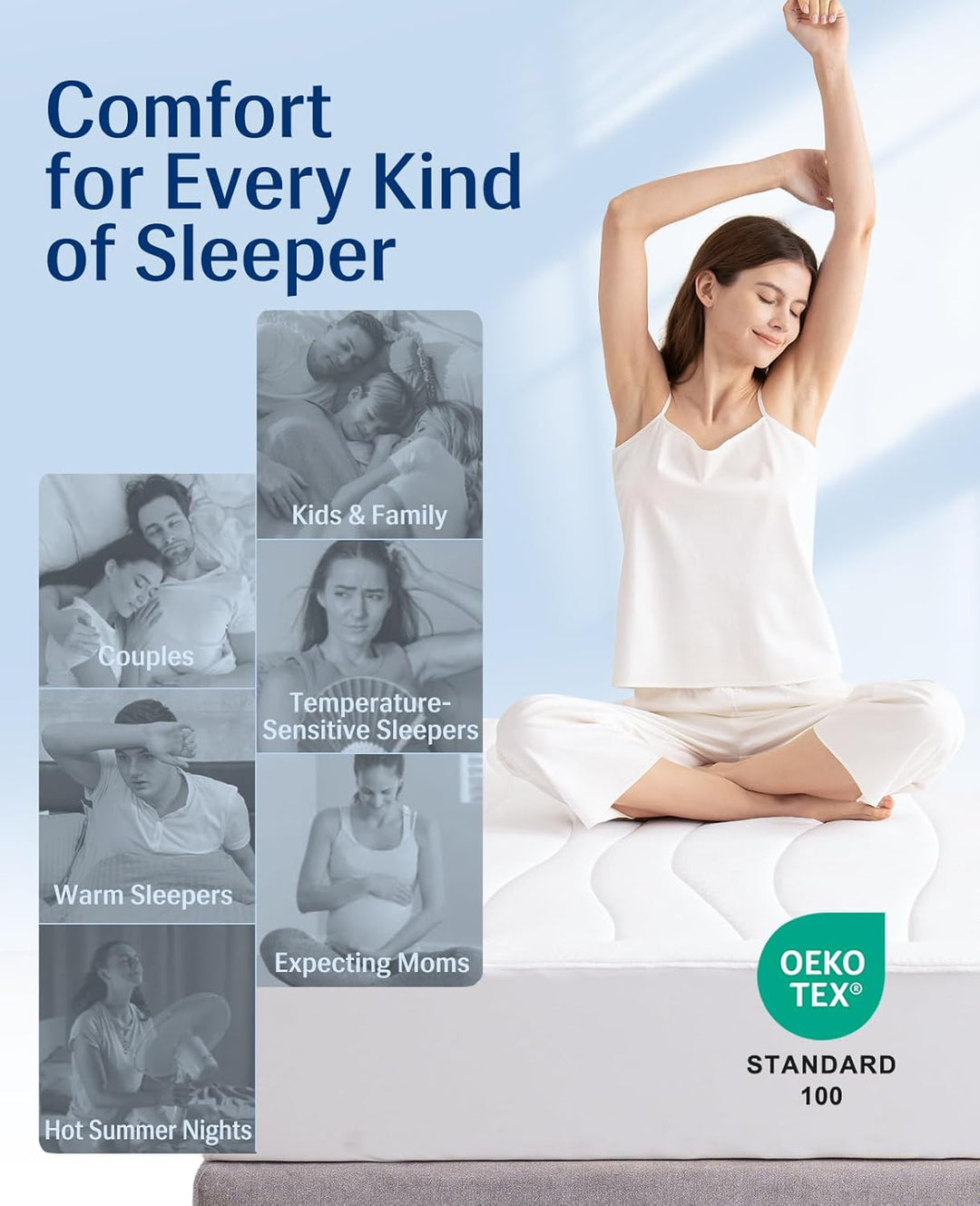 Cooling Mattress Pad King, Upgraded  3.0 + PCM Cooling Washable Mattress Protector for Hot Sleepers, White |