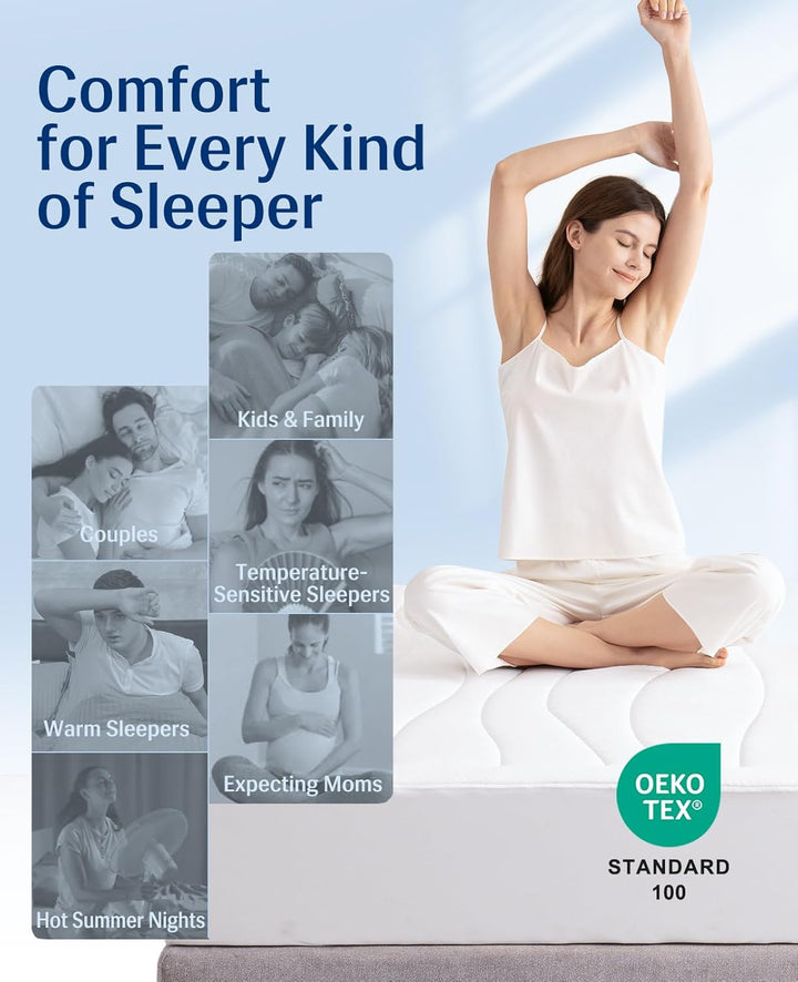 Cooling Mattress Pad King, Upgraded  3.0 + PCM Cooling Washable Mattress Protector for Hot Sleepers, White |