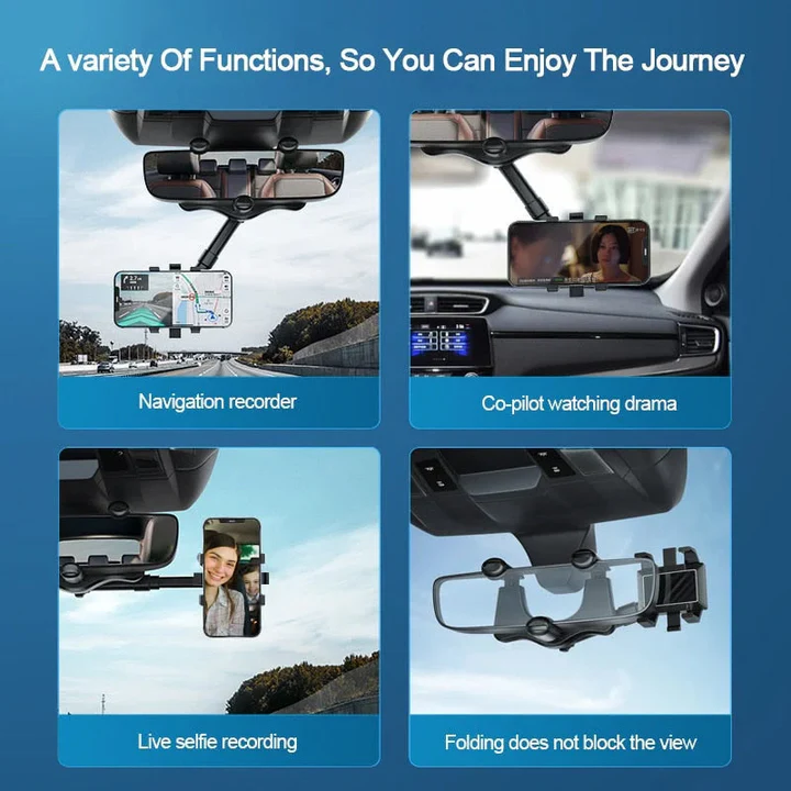 360° Rotating Multifunctional Car Mirror Phone Holder