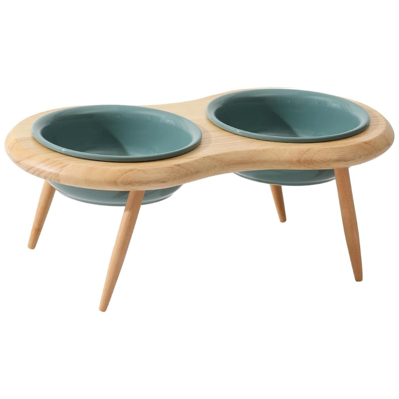 Misha Ceramic Elevated Cat Bowl with Wooden Stand