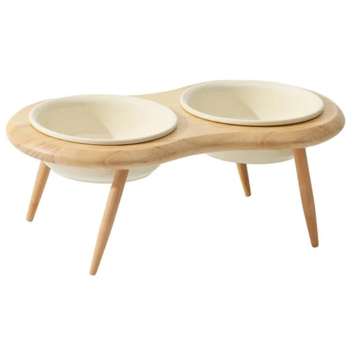 Misha Ceramic Elevated Cat Bowl with Wooden Stand
