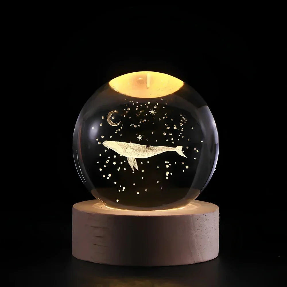 Night Light Wooden Base Crystal Ball Lamp