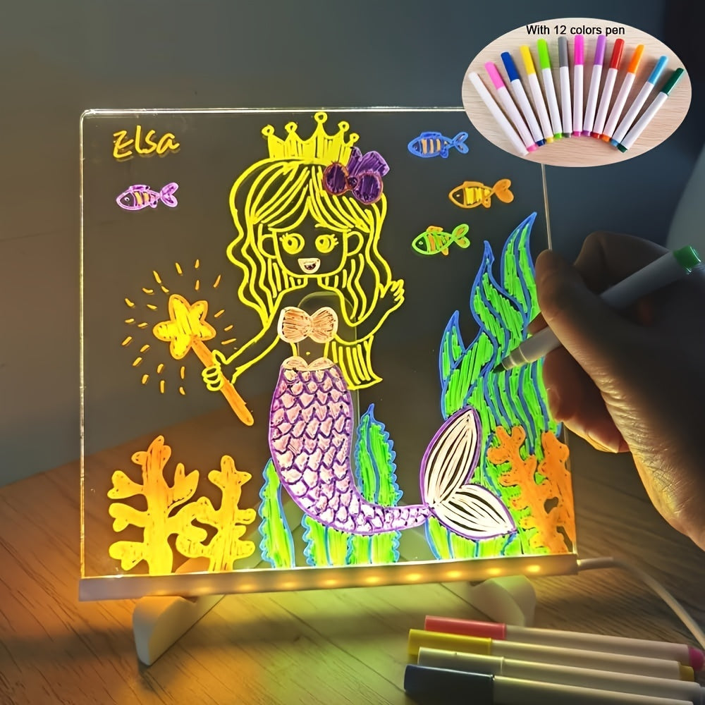 USB LED Noteboard with 12 colored Pens - Bright Message Board for Office &amp; Home