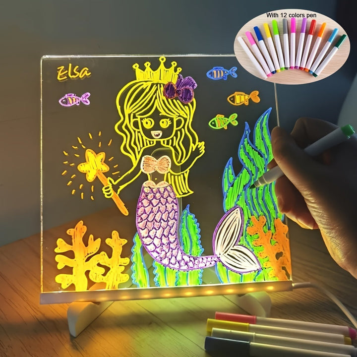 USB LED Noteboard with 12 colored Pens - Bright Message Board for Office &amp; Home