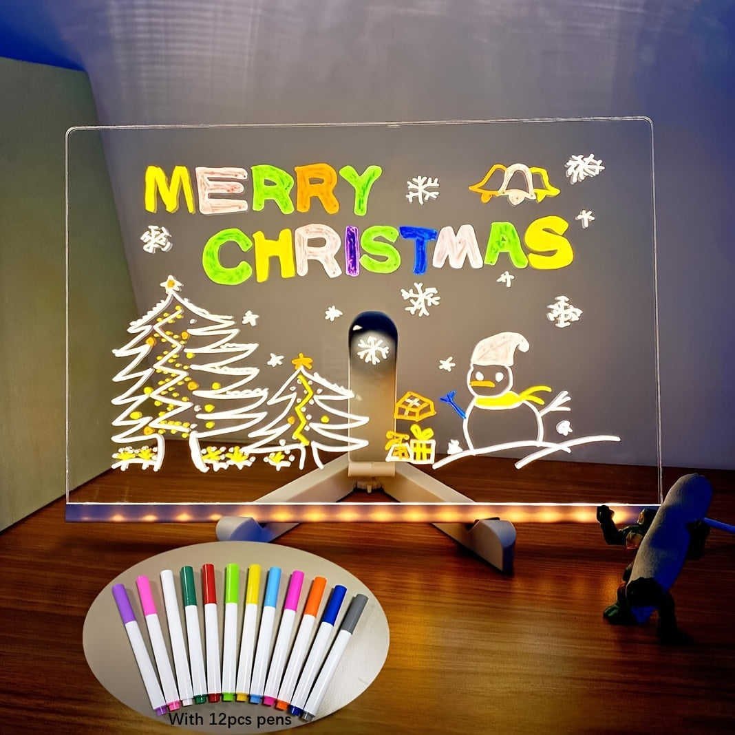 USB LED Noteboard with 12 colored Pens - Bright Message Board for Office &amp; Home