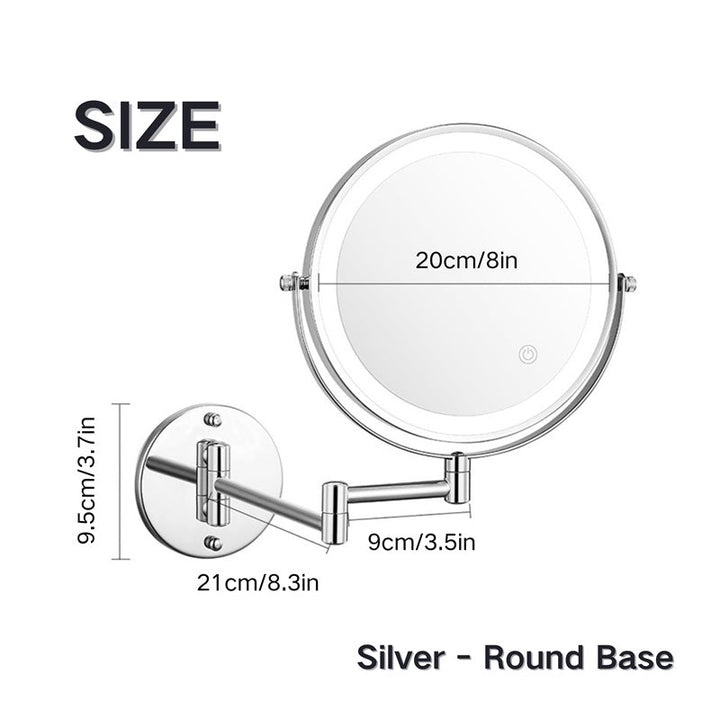 Rechargeable wall-mounted shaving mirror | 360° rotation. 1X/10X magnification and adjustable LED lighting for use in the bathroom