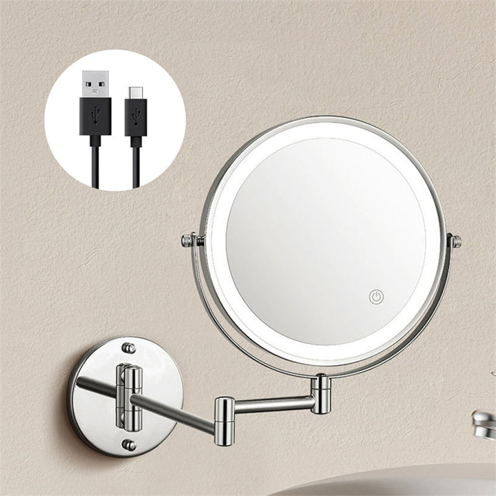 Rechargeable Wall Mounted Shaving Mirror | 360° Rotation. 1X/10X Magnification &amp; Adjustable LED Lighting for Bathroom Use