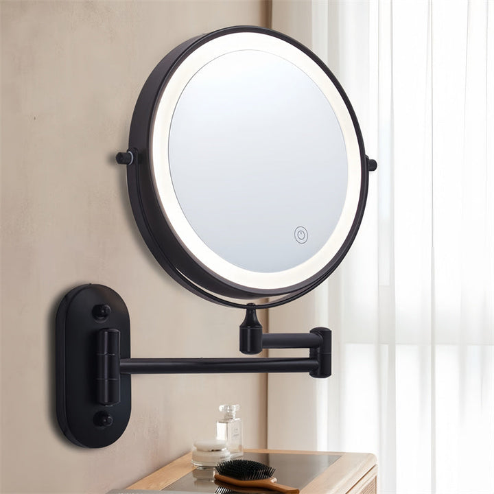 Rechargeable wall-mounted shaving mirror | 360° rotation. 1X/10X magnification and adjustable LED lighting for use in the bathroom