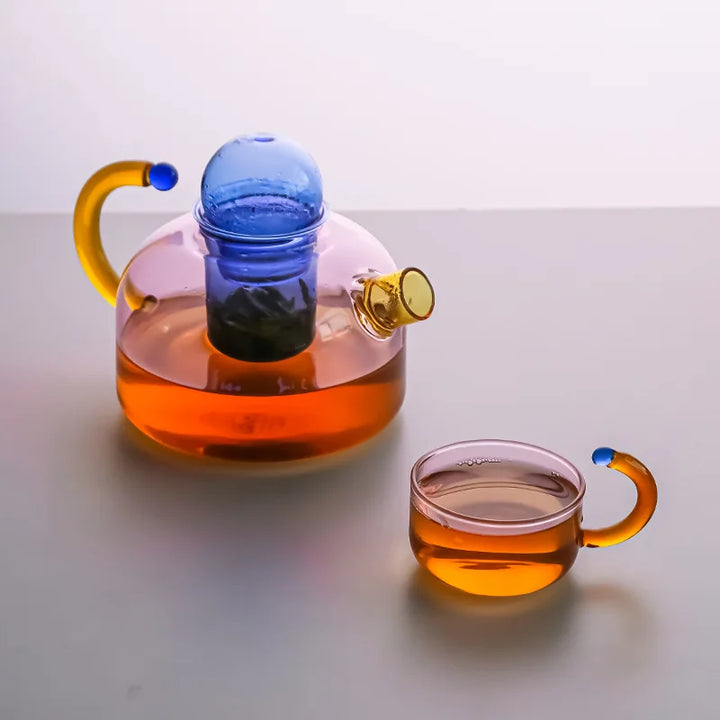 color Bloom Glass Teapot &amp; Cup Set