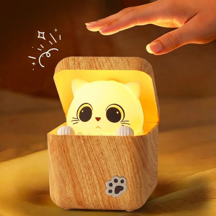 Cute Peekaboo Cat Wooden Night Light Lamp |