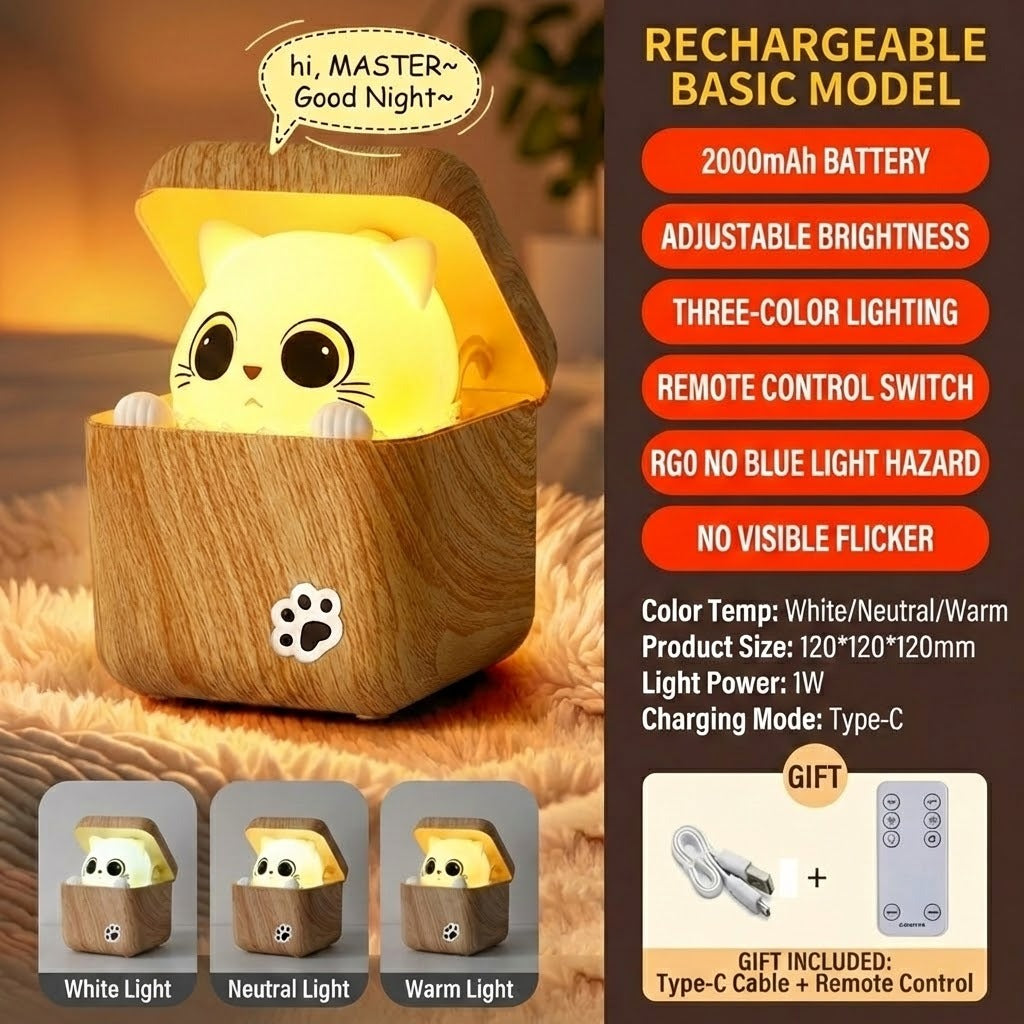 Cute Peekaboo Cat Wooden Night Light Lamp |