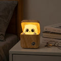 Cute Peekaboo Cat Wooden Night Light Lamp |