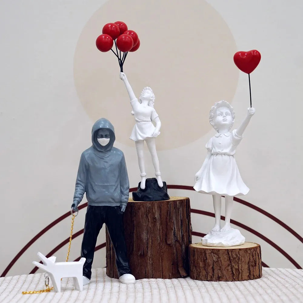 Dropshipping Banksy Sculpture Collection Flower Thrower Statue Pop Art Modern Balloon Girl Figurine Office Home Decoration