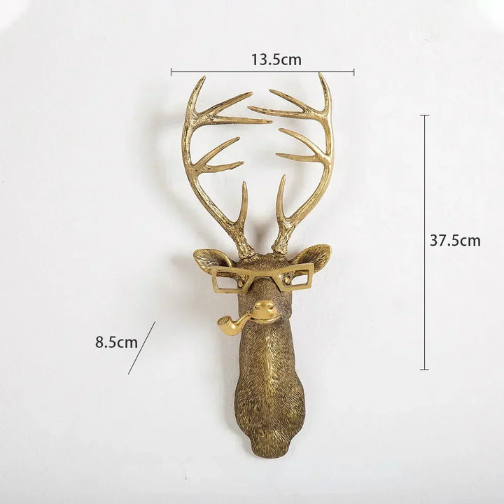 Antique Bronze Resin Animal Pendant Golden Deer Head Wall Storage Hook Background Wall Accessories Decorative Figures