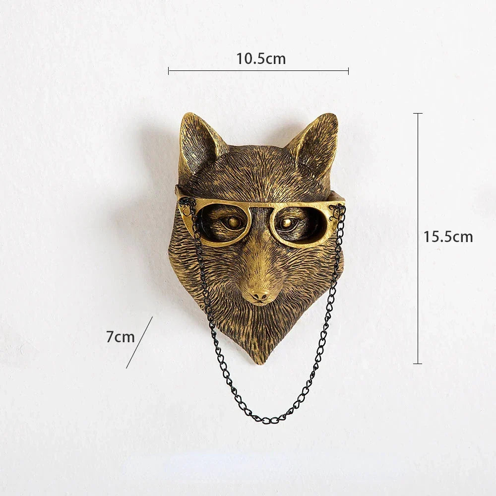 Antique Bronze Resin Animal Pendant Golden Deer Head Wall Storage Hook Background Wall Accessories Decorative Figures