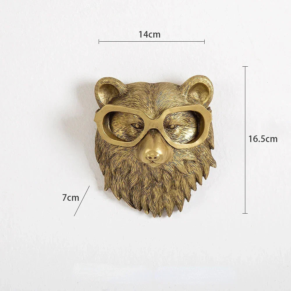 Antique Bronze Resin Animal Pendant Golden Deer Head Wall Storage Hook Background Wall Accessories Decorative Figures