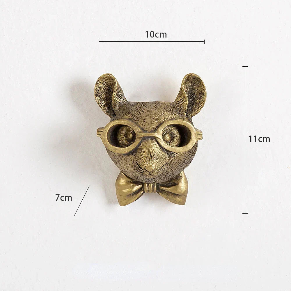 Antique Bronze Resin Animal Pendant Golden Deer Head Wall Storage Hook Background Wall Accessories Decorative Figures