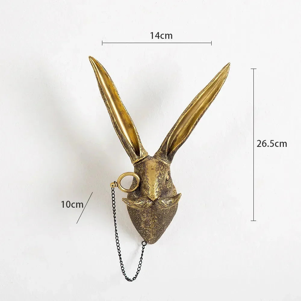 Antique Bronze Resin Animal Pendant Golden Deer Head Wall Storage Hook Background Wall Accessories Decorative Figures