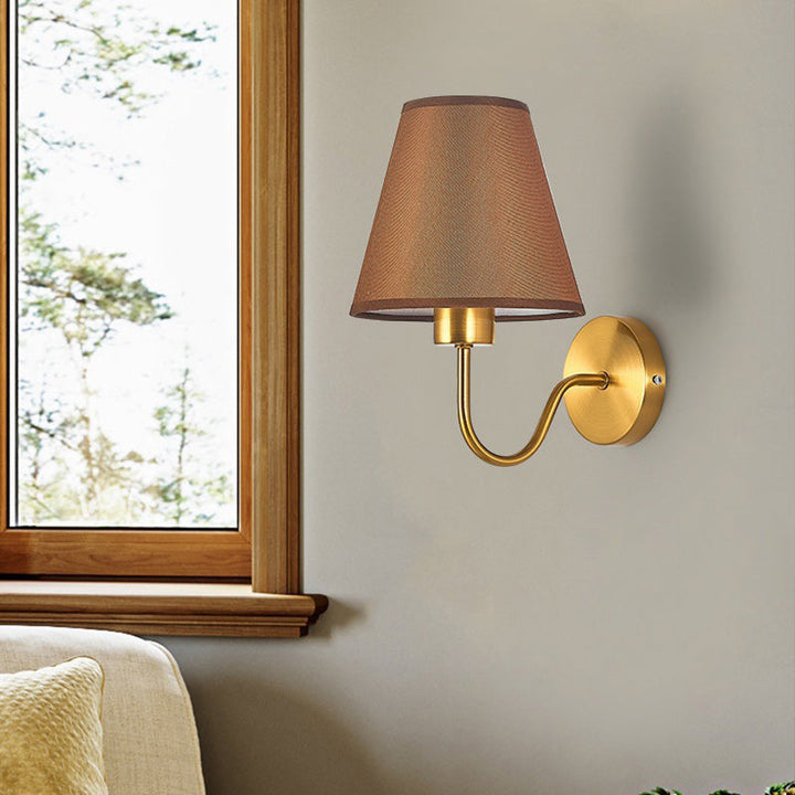 Contemporary Nordic Round Curved Rod Iron Fabric Shade 1-Light Wall Light Lamp for Living Room