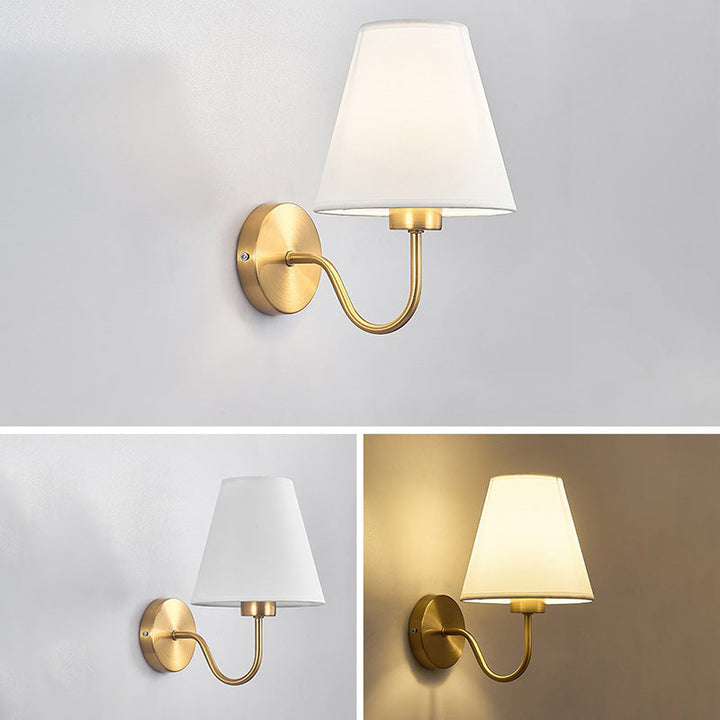 Contemporary Nordic Round Curved Rod Iron Fabric Shade 1-Light Wall Light Lamp for Living Room